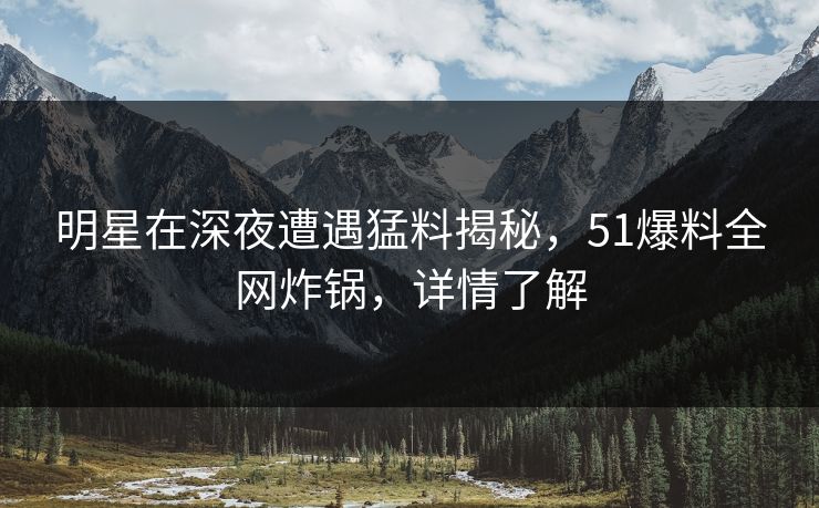 明星在深夜遭遇猛料揭秘，51爆料全网炸锅，详情了解