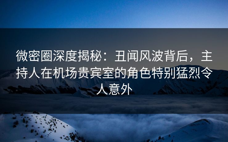微密圈深度揭秘：丑闻风波背后，主持人在机场贵宾室的角色特别猛烈令人意外
